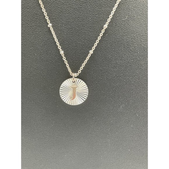 Initial J Pendant Necklace Silver Adjustable Chain - Picture 3 of 5